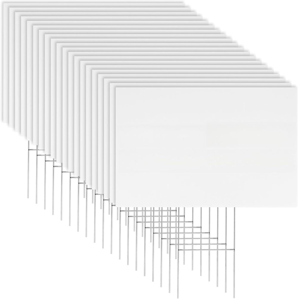 Newflager 20 Pack 17 x 12 Inches White Corrugated Plastic Yard Sign with Meta...