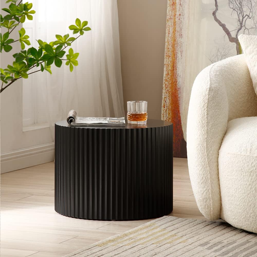 WILLIAMSPACE Black Round Nesting Coffee Table Set of 2, Modern Wooden Center ...