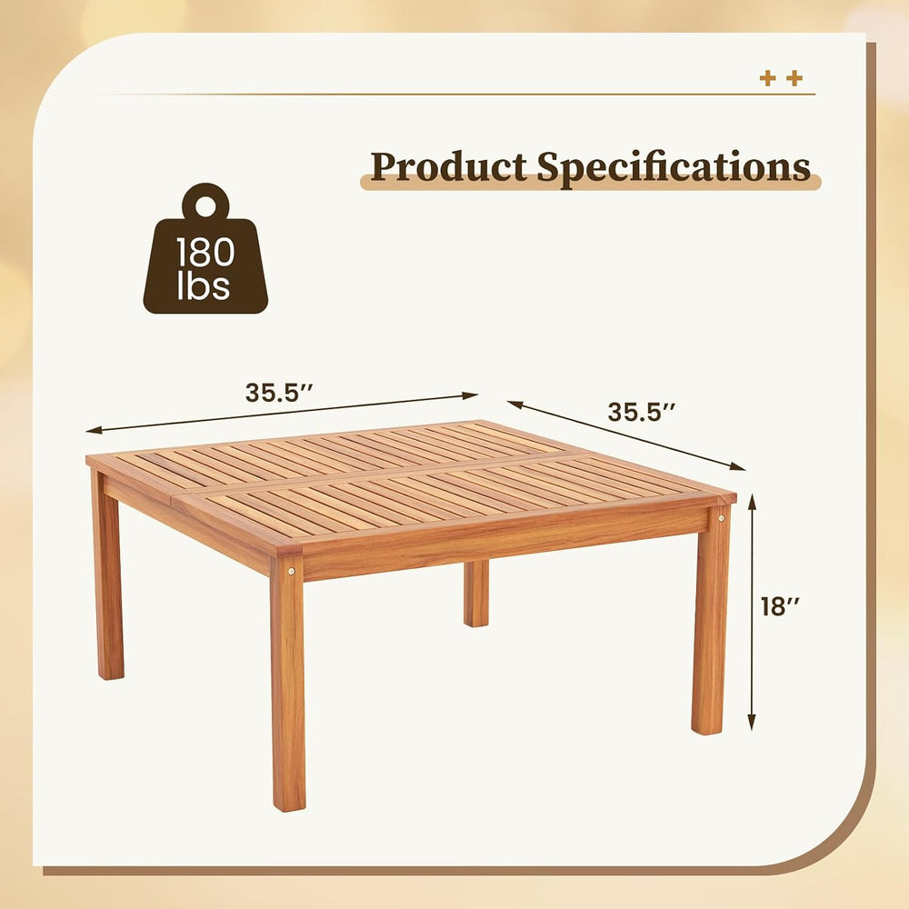 Outdoor Coffee Table, Acacia Wood Side Table With Slatted Tabletop, Square Pa...