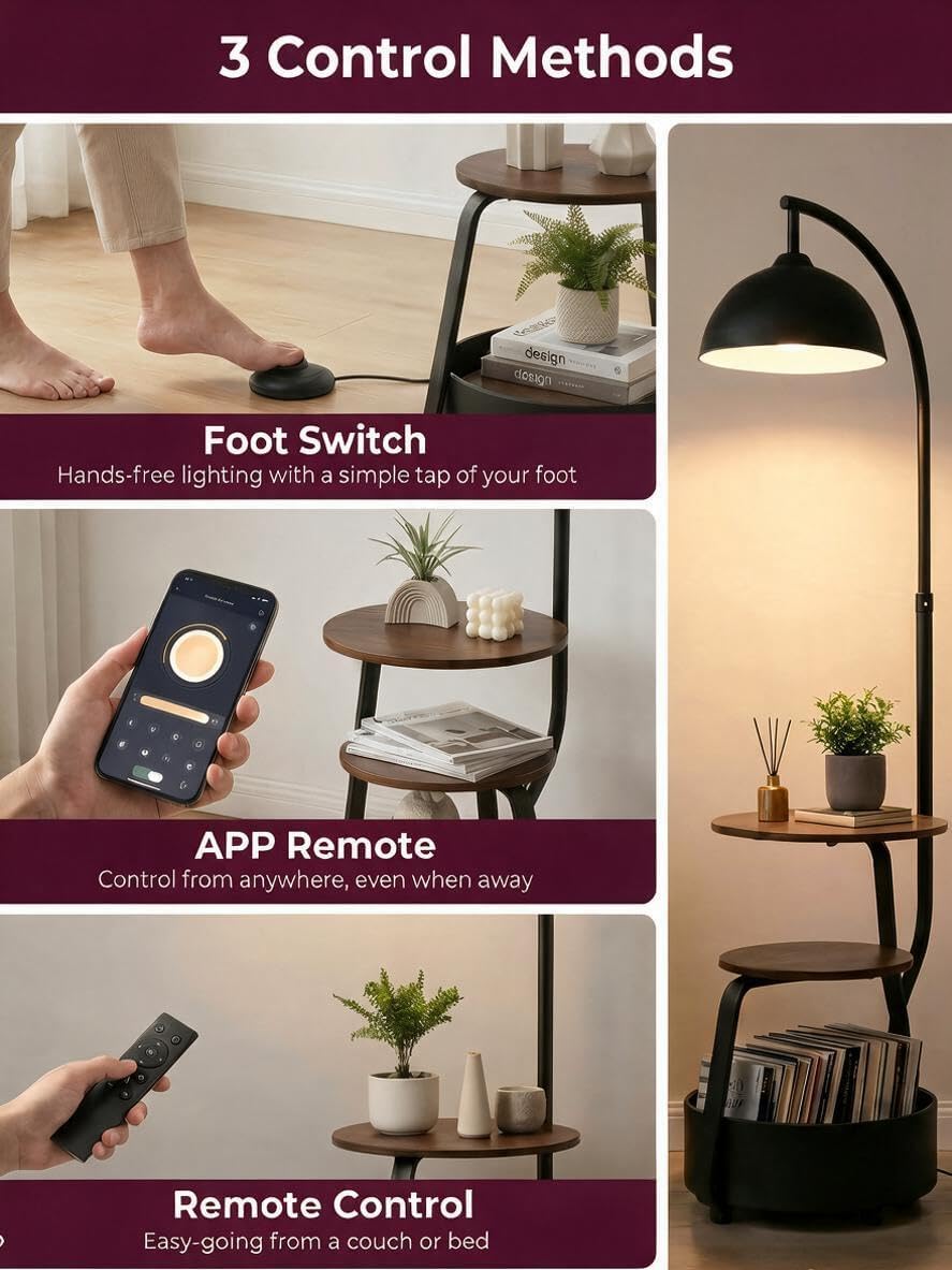 Smart Floor Lamp with Side Table, Dimmable, for Living Room