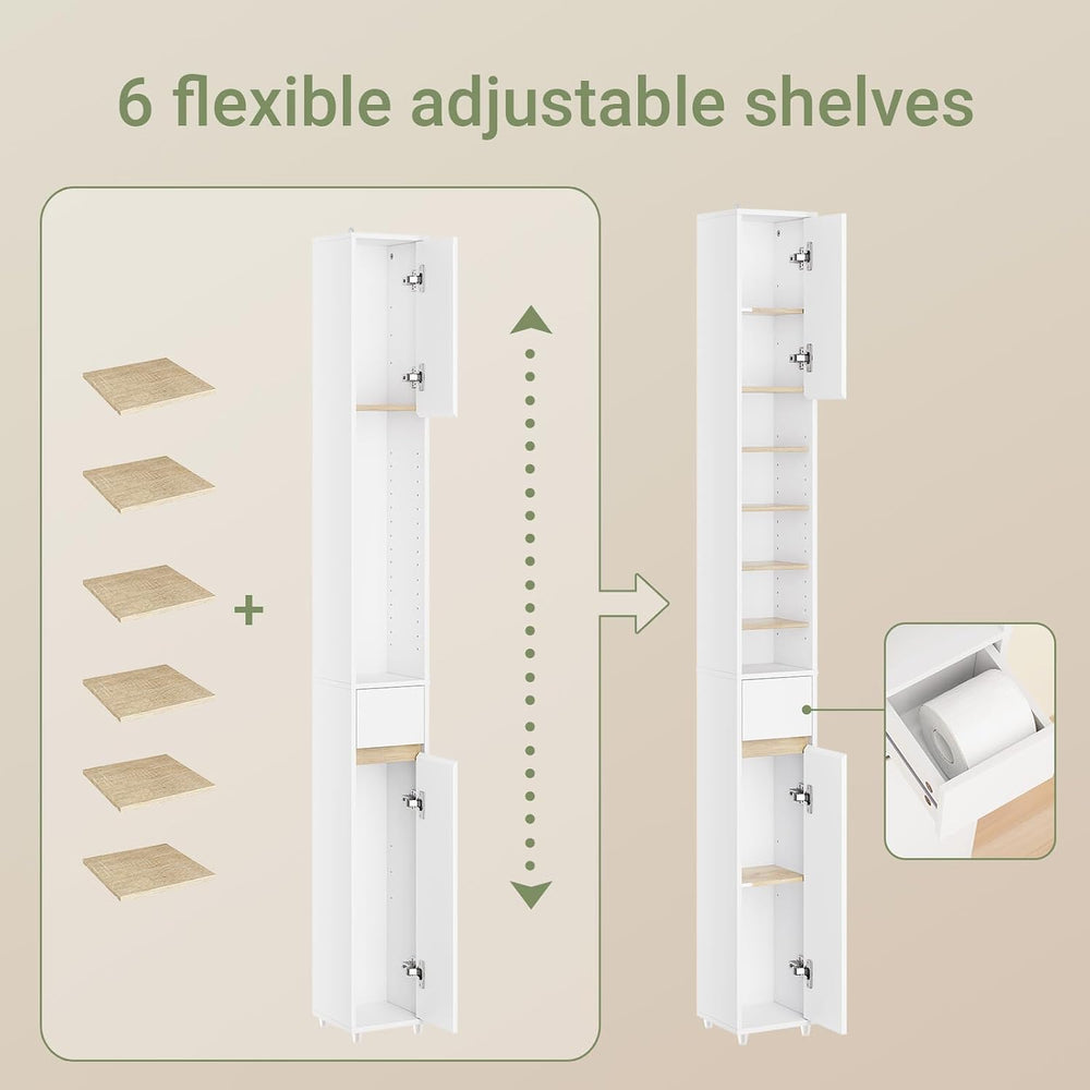 SoBuy Tall Bathroom Storage Cabinet, Narrow, White & Natural