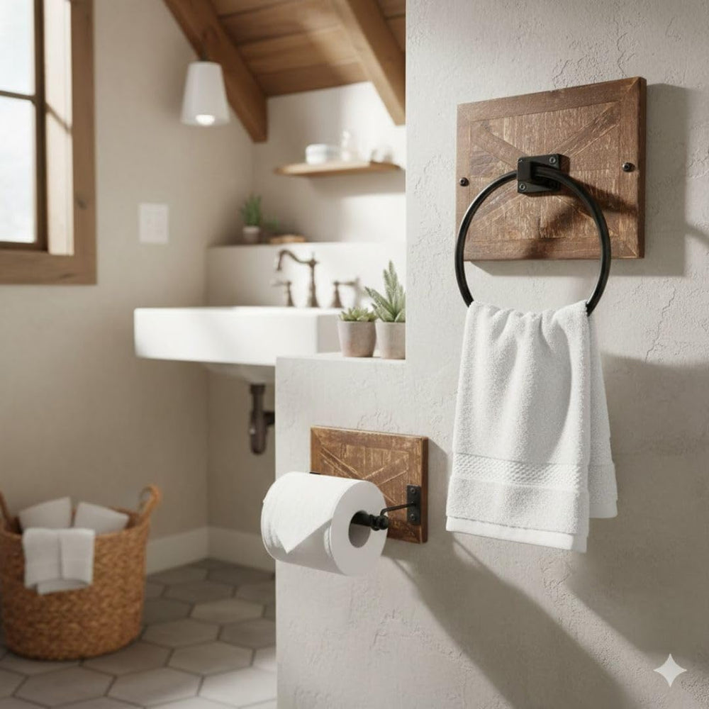 Autumn Alley Rustic Farmhouse Toilet Paper Holder and Towel Ring, Wall Mount,...