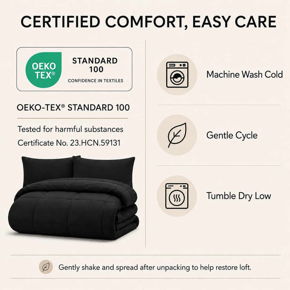 CozyLux King Size Comforter Set Black - 7 Pieces Bed in a Bag