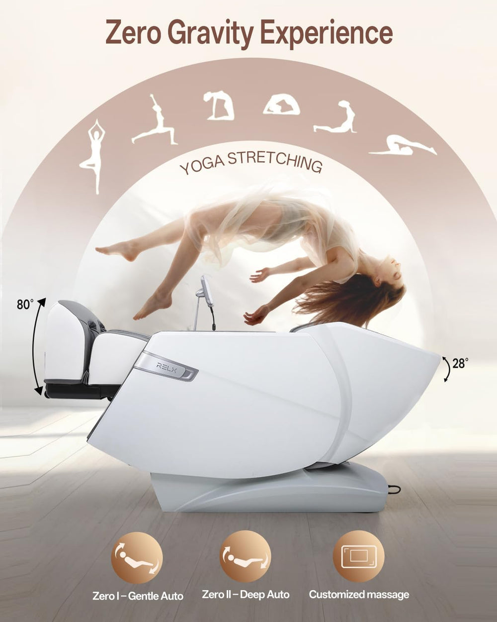 RELX 4D Massage Chair Full Body, Zero Gravity Shiatsu, Body Scan, White