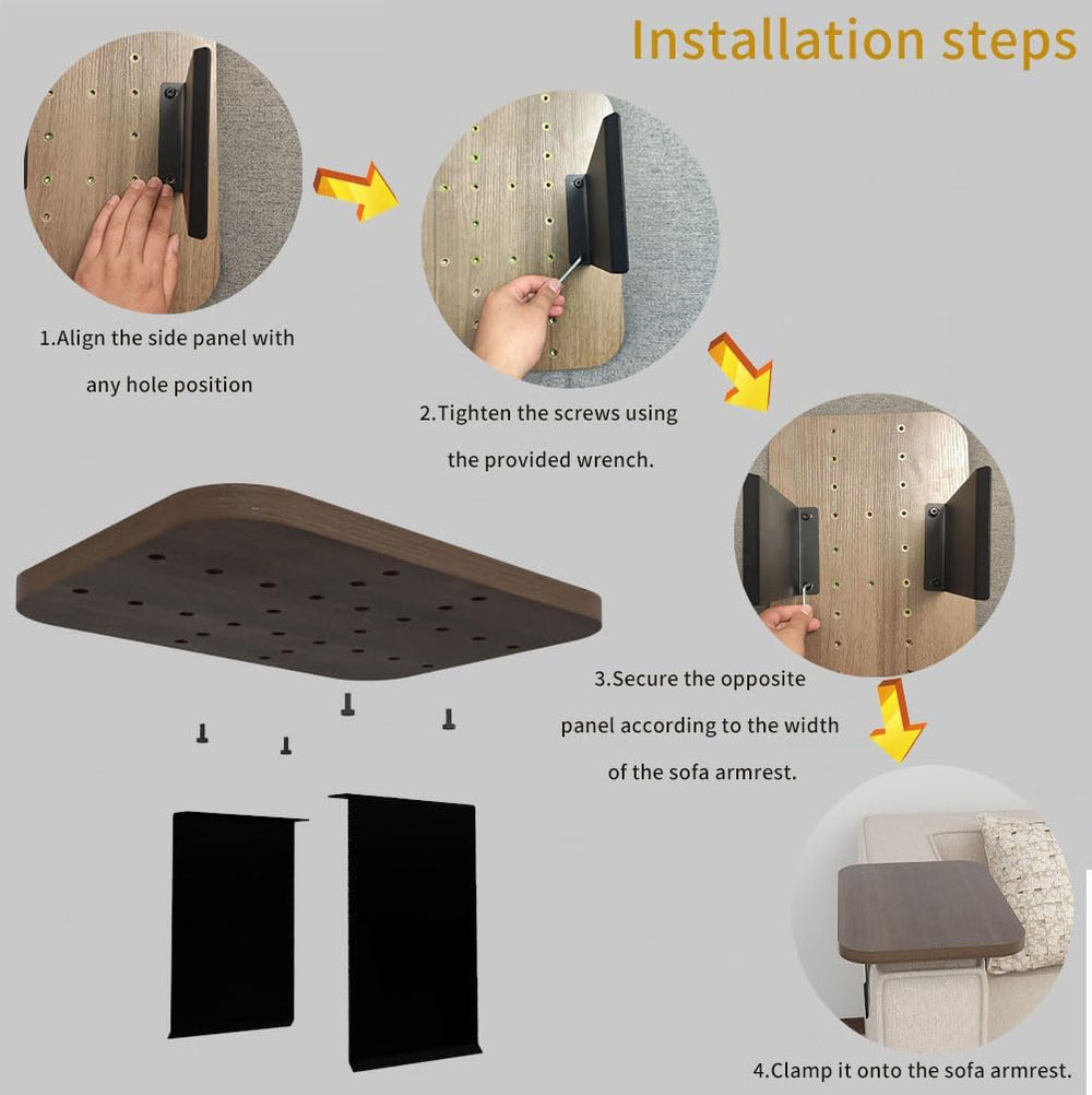 Stable Couch Arm Table Tray,Adjustable Width Clip-On Sofa Armrest Tray
