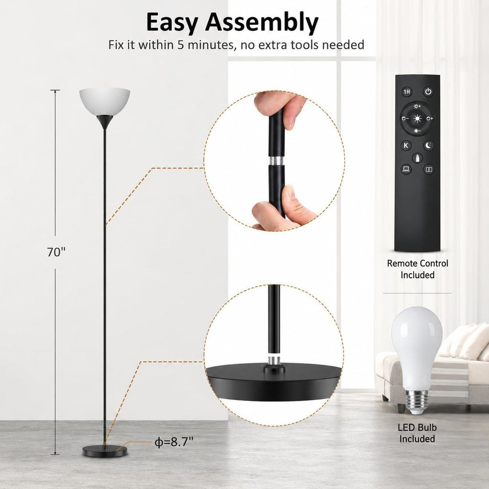 PESRAE Floor Lamp, Remote Control, Stepless Brightness & Color Temperature