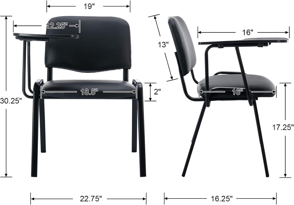 HNY Black Tablet Arm Chairs Set of 10, PU Comfort Office Waiting Room Guest N...