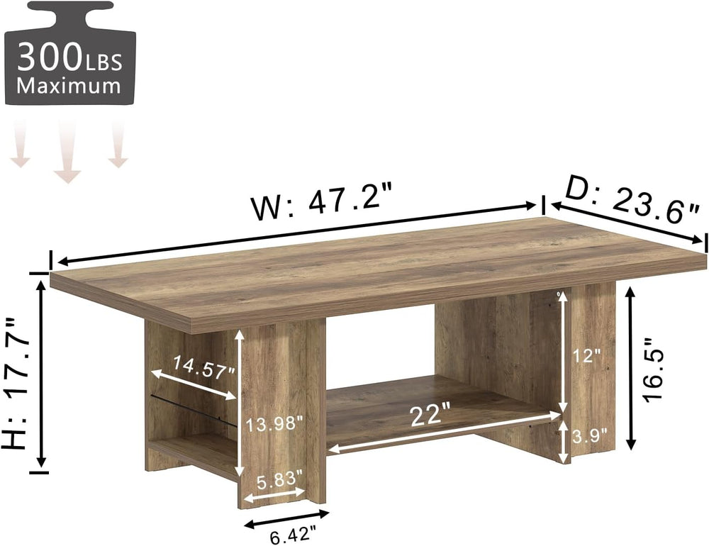 FOLUBAN Wood Coffee Table, Modern Center Table for Living Room with Bottom St...