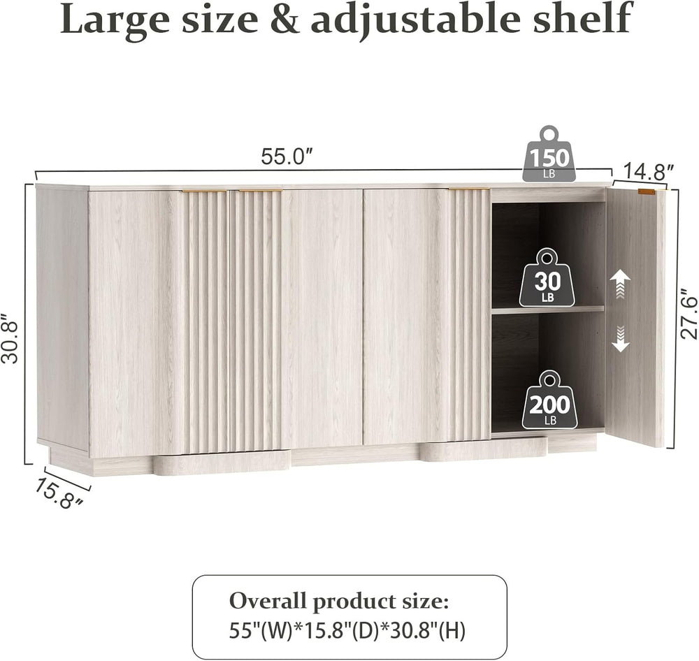 Yechen Fluted Buffet Cabinet with Storage, 55" Accent Sideboard Credenza