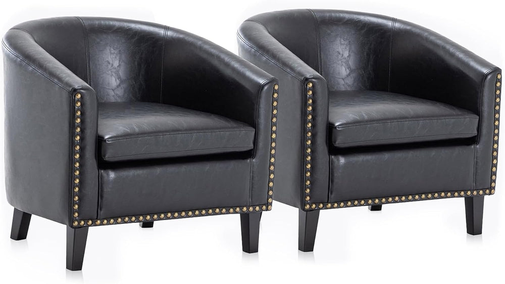 BELLEZE Accent Barrel Chair Set of 2, Modern Faux Leather Tub Club Chair Upho...