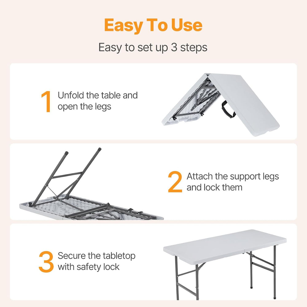 NEWBULIG 4 FT Foldable Table, Heavy Duty Folding Table Easy to Fold Store