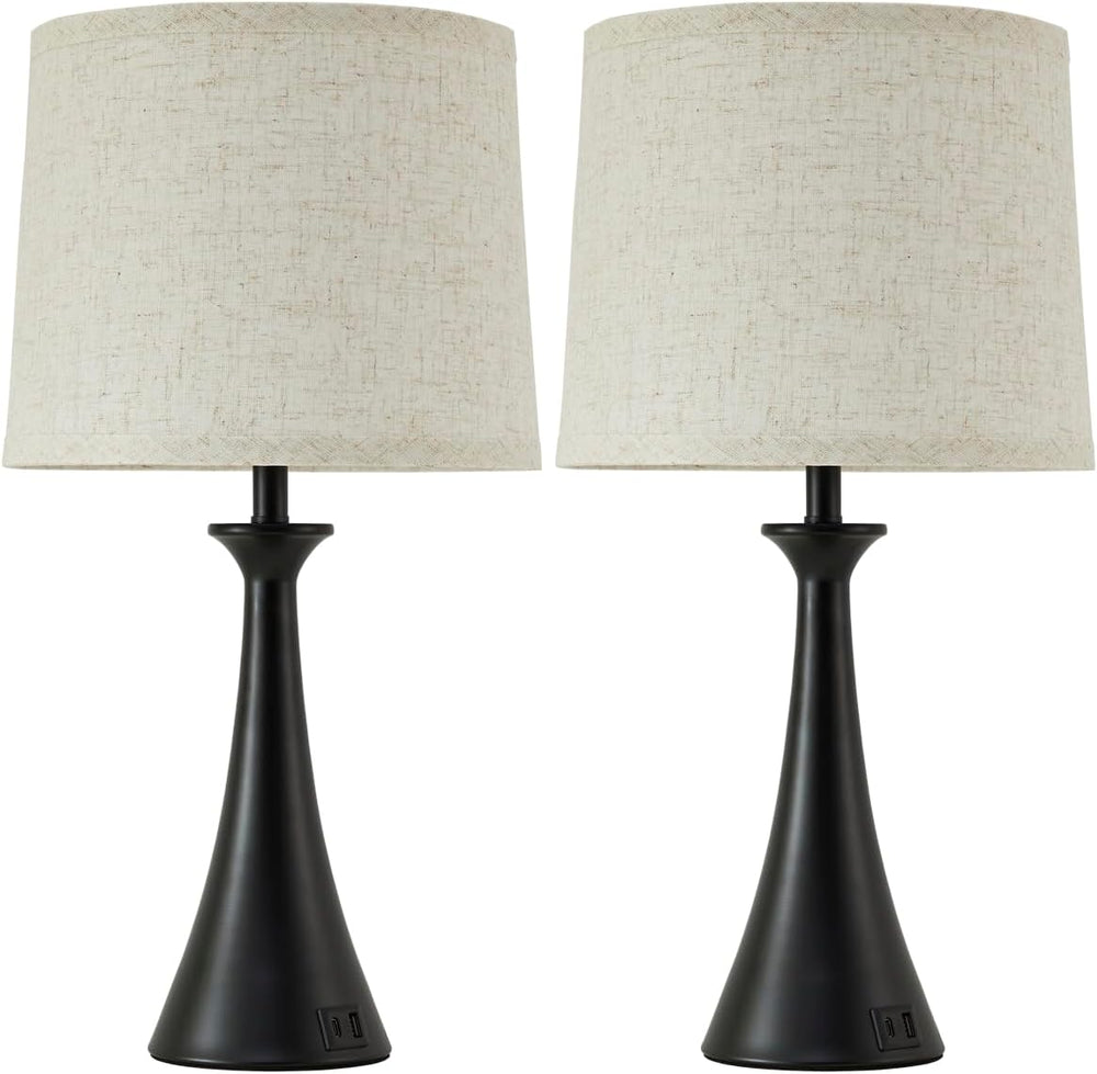 Touch Table Lamps Set of 2, 21" Bedside Lamps with USB C+A, Black