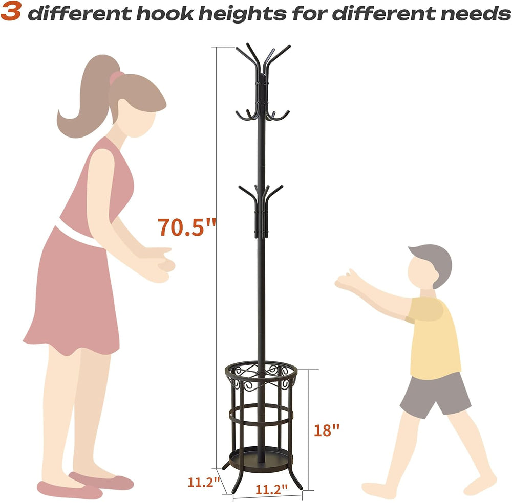 GHWIE Freestanding Coat Rack Stand with Umbrella Holder and Hat Hanger Organi...