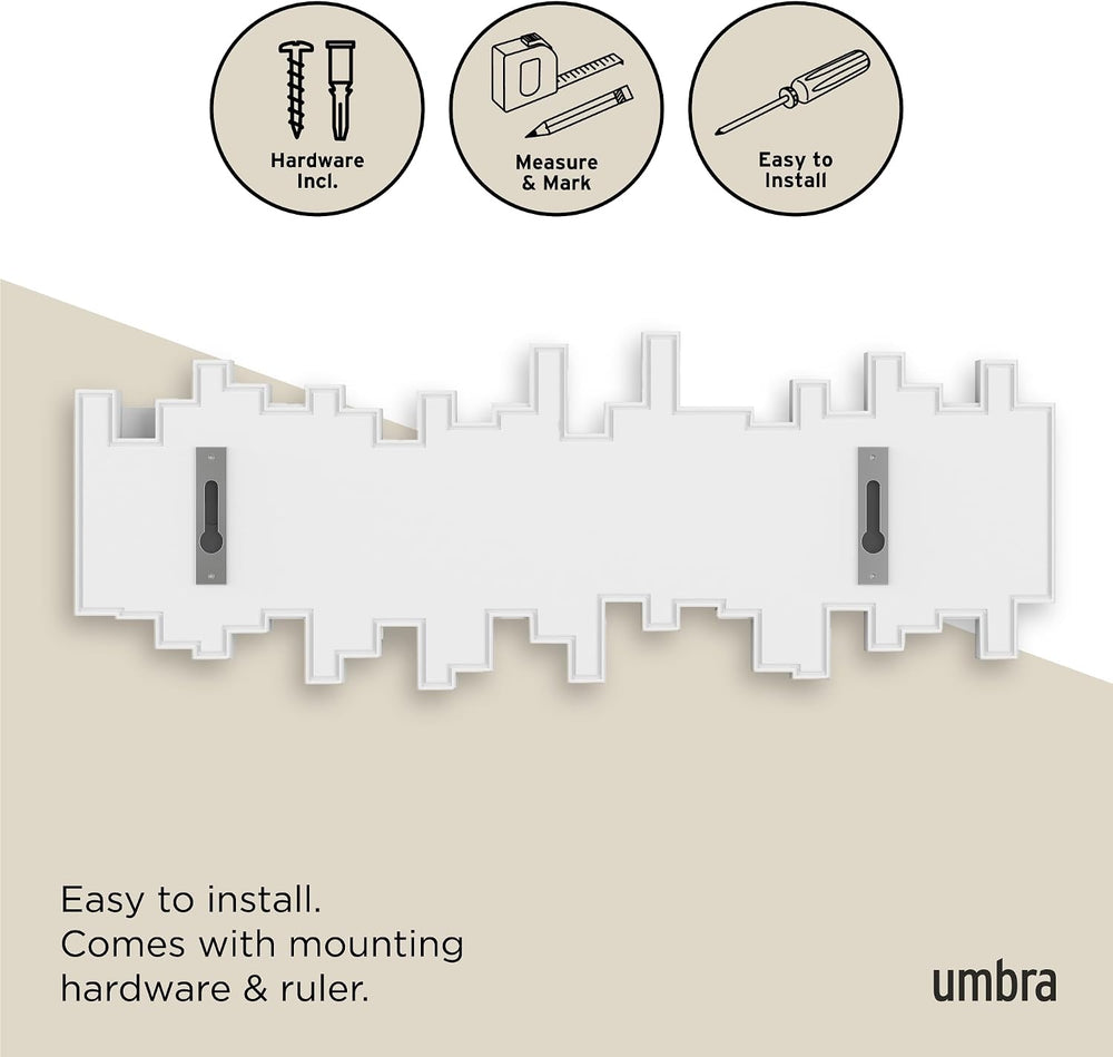 Umbra Sticks Wall Mount Coat Rack, 5 Hook Retractable Pegs, White