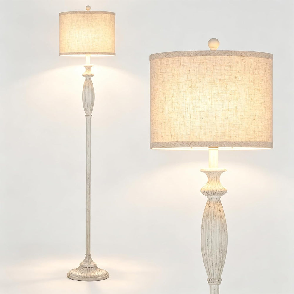 63.8" Vintage Floor Lamp, Rustic Standing Lamp with Oatmeal Linen Shade