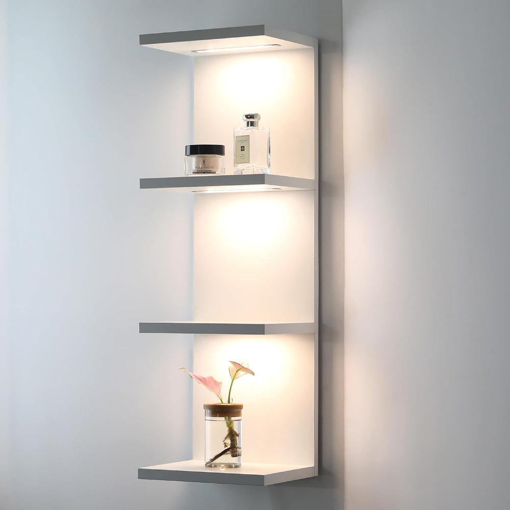 4 Tier LED Wall Shelf, White