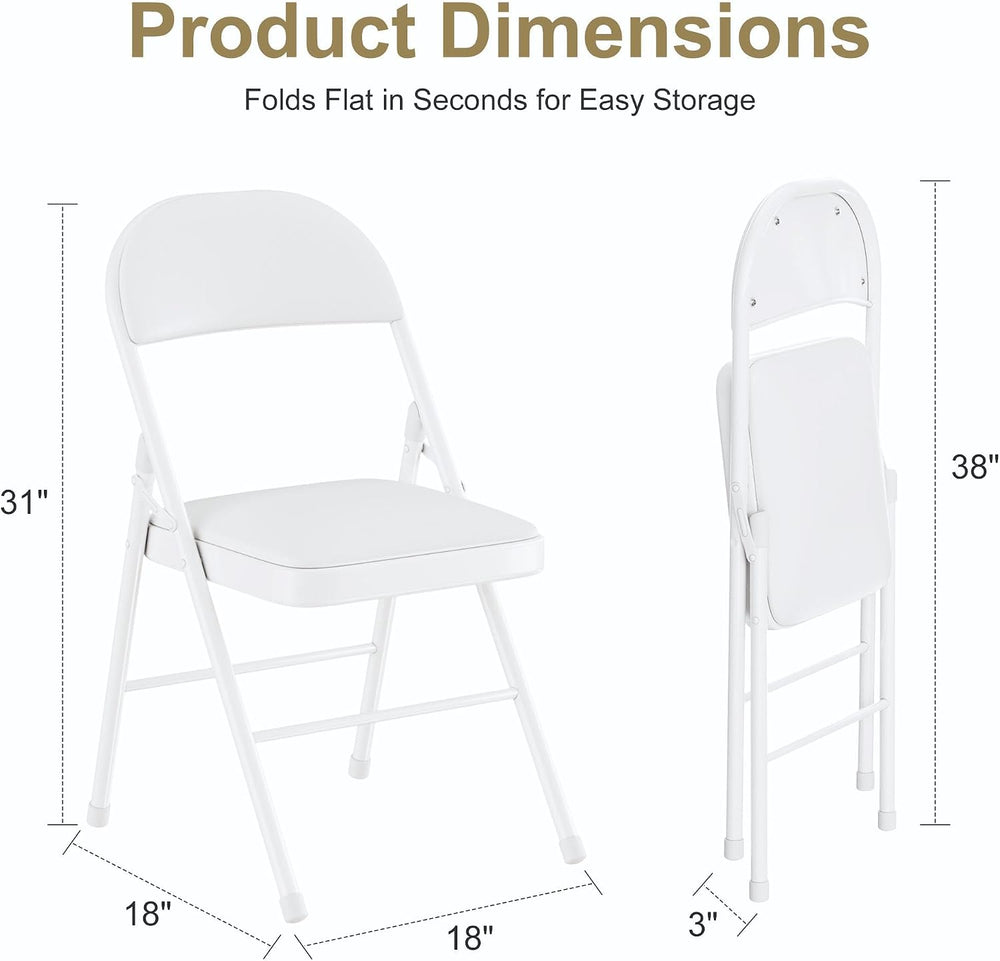 VECELO Folding Chairs Set of 2, Faux Leather Padded, White