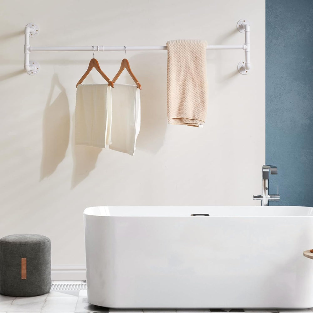 IBUYKE 50" Industrial Pipe Clothes Rack Wall Mounted, White TYJ002W