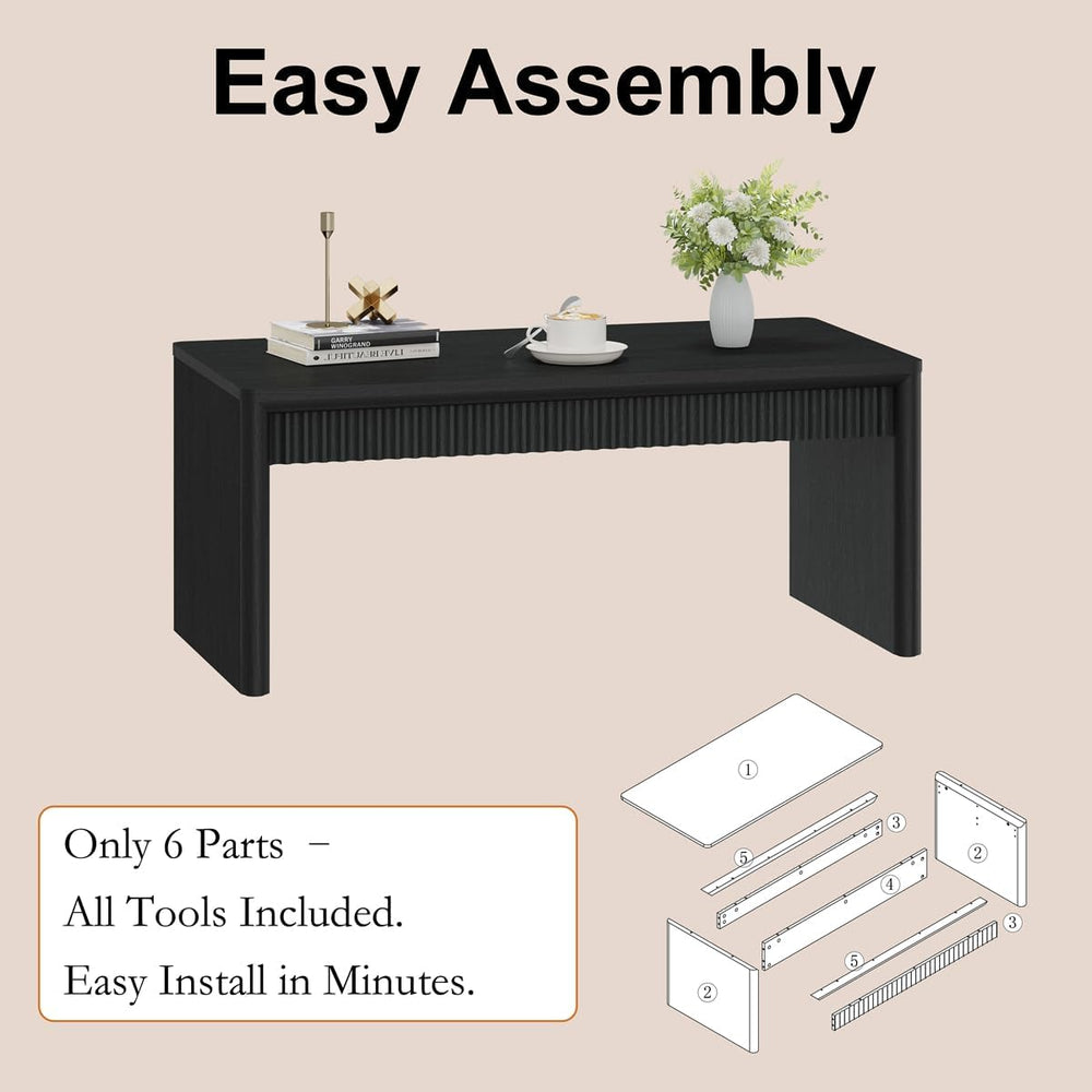 BON AUGURE Black Coffee Table for Living Room, 43" Modern Wood Center Table