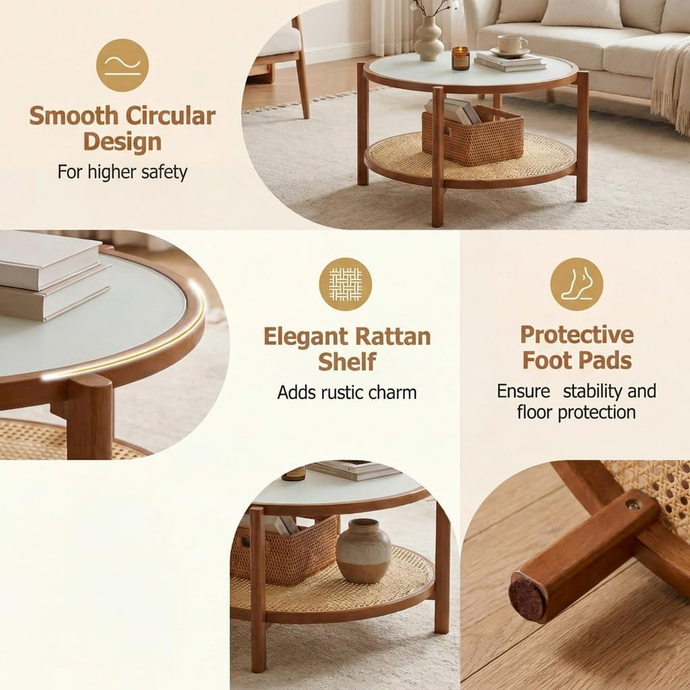 Tangkula 2-Tier Wooden Round Coffee Table, Walnut