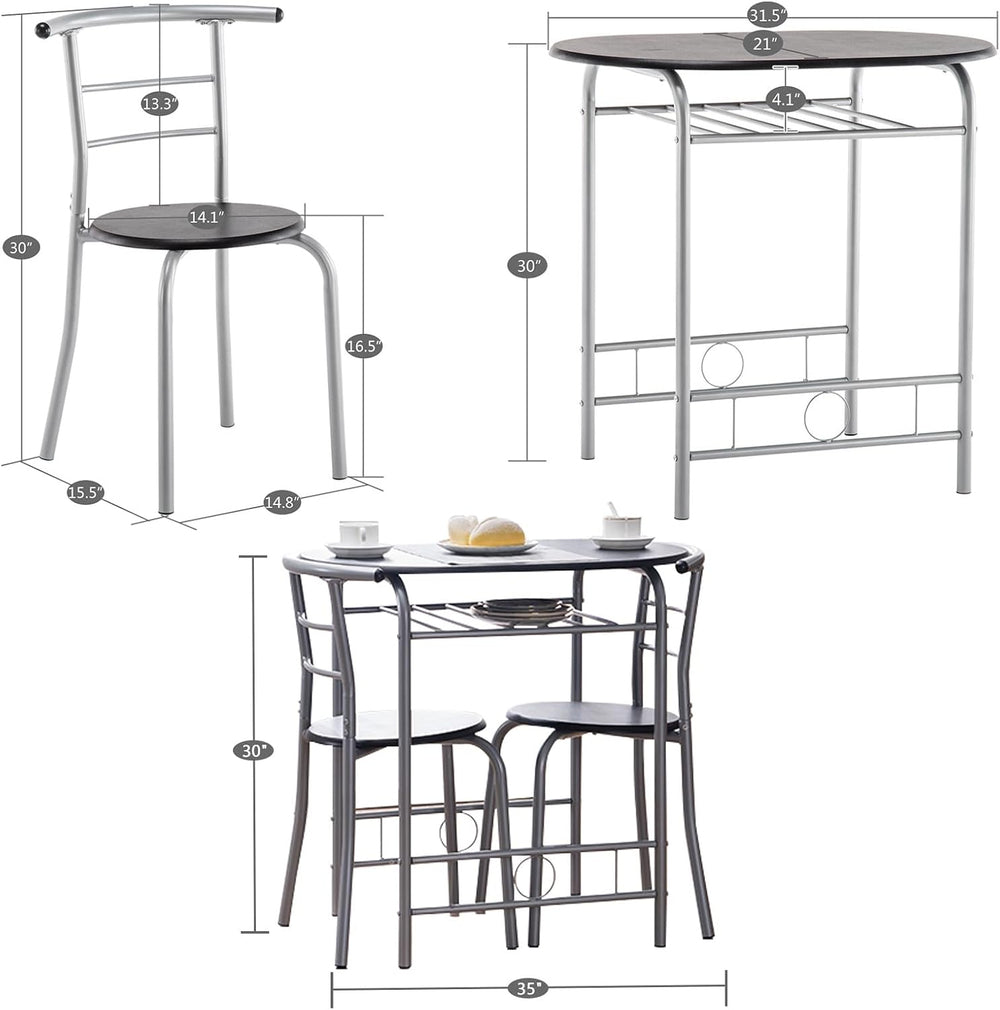 Space-Saving 3-Piece Dining Table Set, Table with 2 Stools, Black