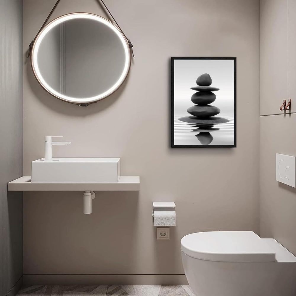 DCMVJHZV Framed Black and White Bathroom Wall Art Zen Stones in the water Bat...