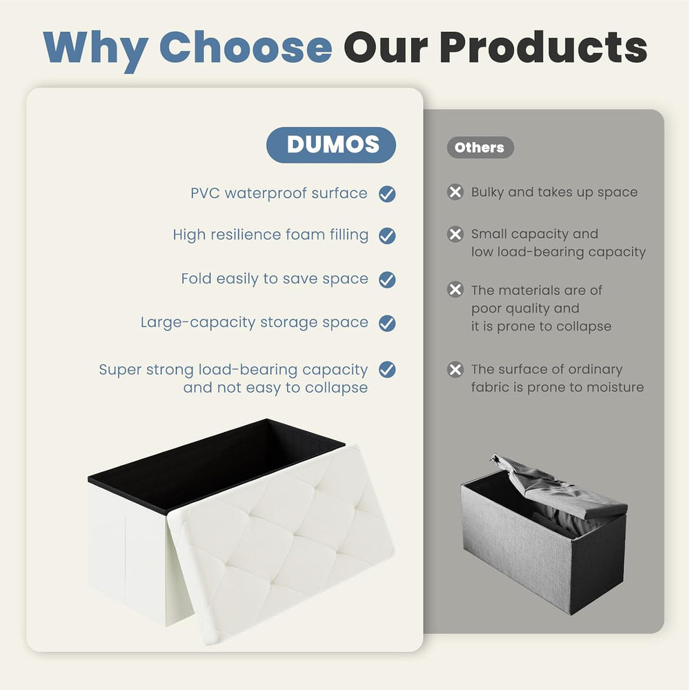 DUMOS 30 Inch Folding Ottoman with Storage Bench, Foot Rest Stool Ottoman