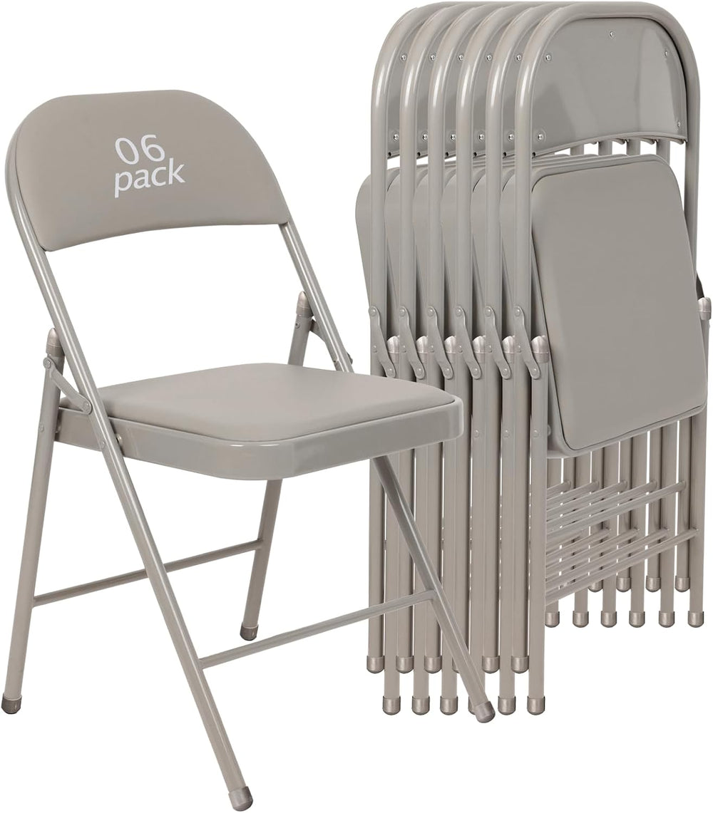6 Pack Padded Folding Chairs, PU Leather Seat, 350 lb, Grey