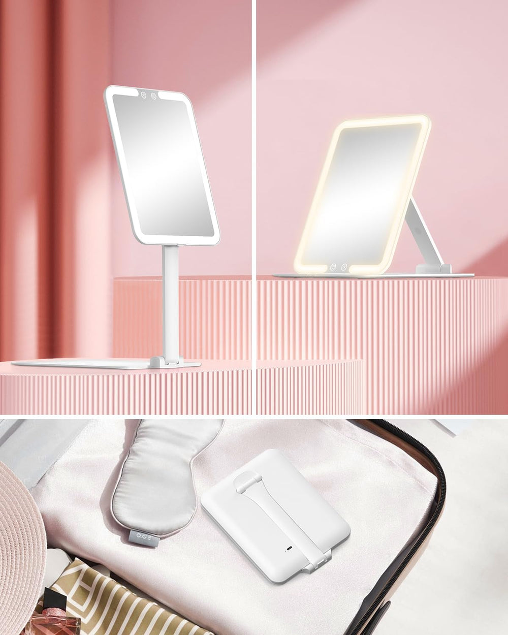 Gospire Travel Makeup Mirror with Lights and Magnification 10X, White