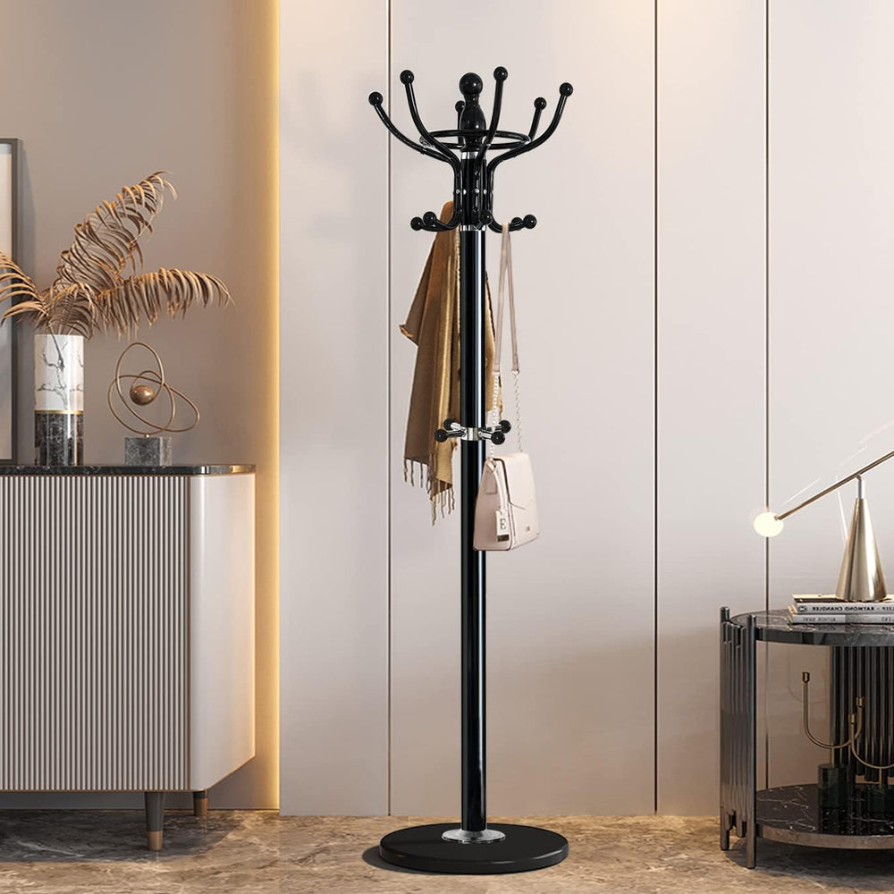 Kertnic Freestanding Coat Rack with 16 Hooks & Marble Base - Heavy Duty M...