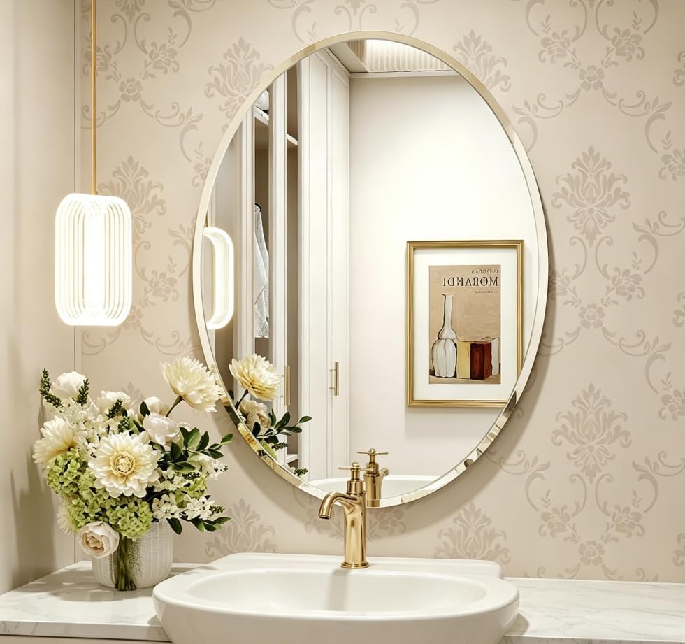 Oval Bathroom Mirror, 24"x32" Frameless Wall Mirror