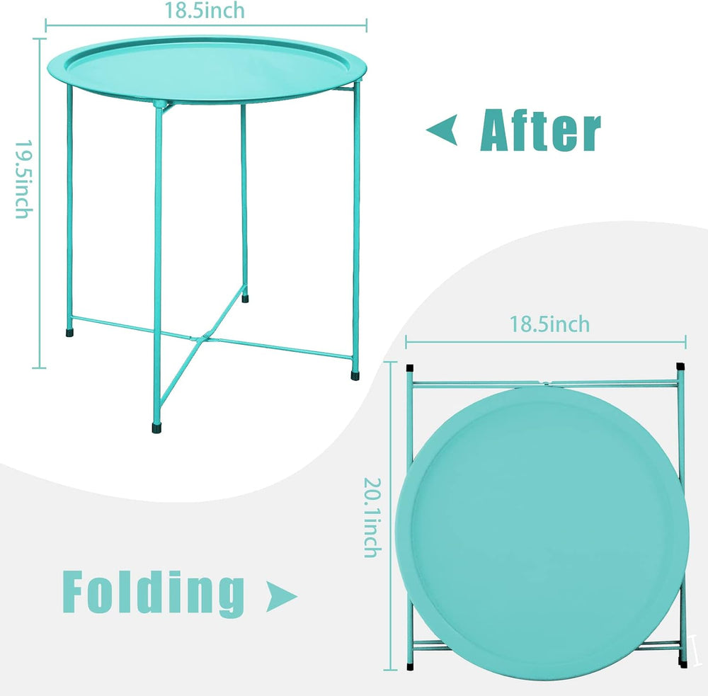 Garden 4 you End Table Metal Side Table Green Round Folding Tray Cyan Sofa Sm...
