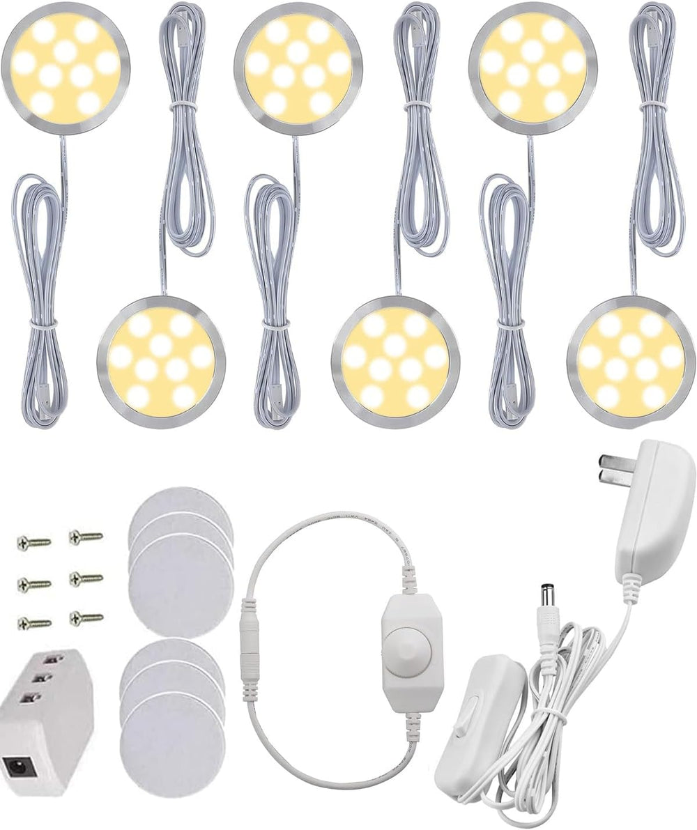 Cefrank Dimmable LED Puck Lights, 6-Pack Under Cabinet Lighting Warm White