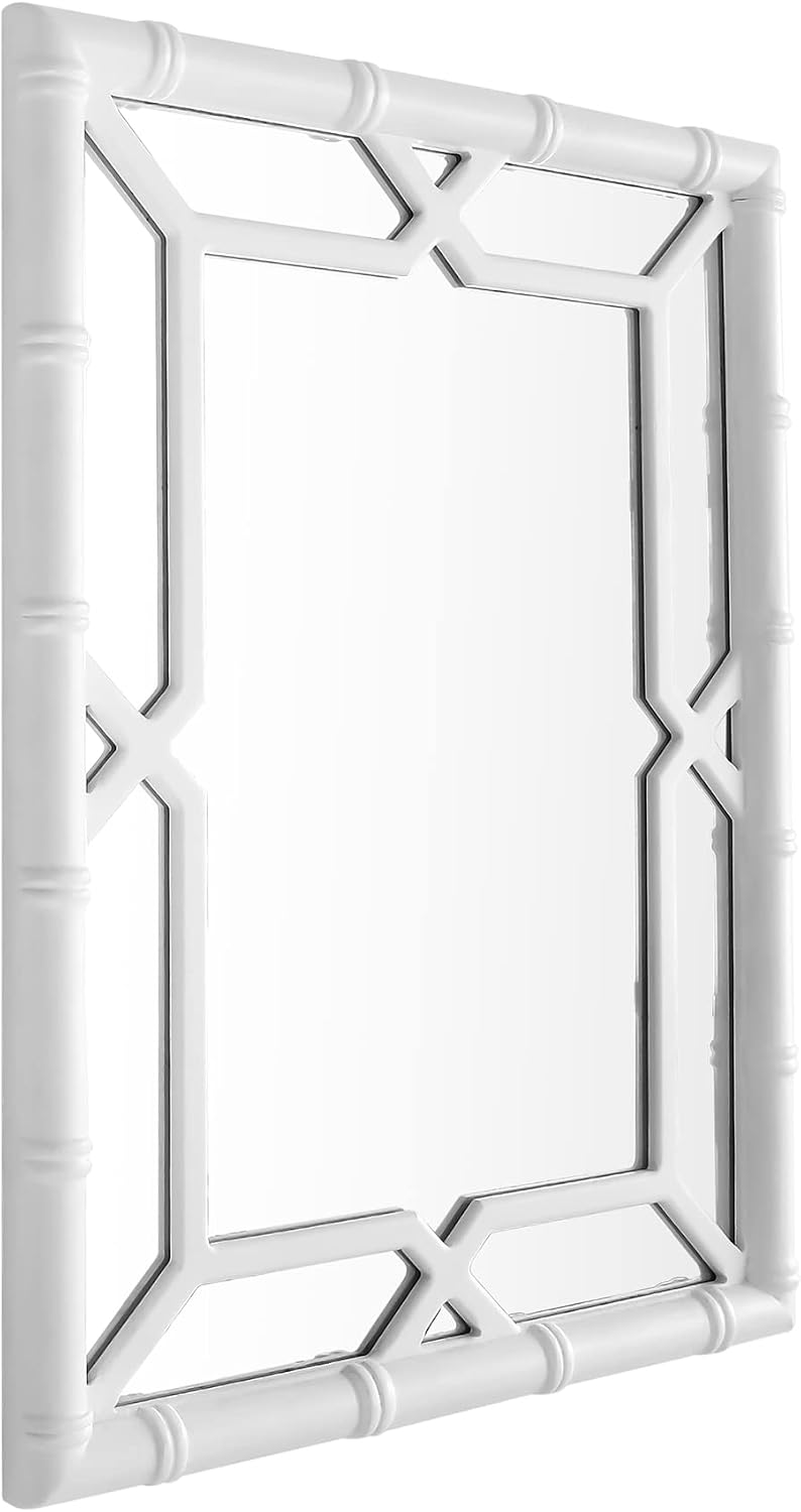 Bamboo-Look Solid Wood Window Pane Mirror 23" X 31" - White
