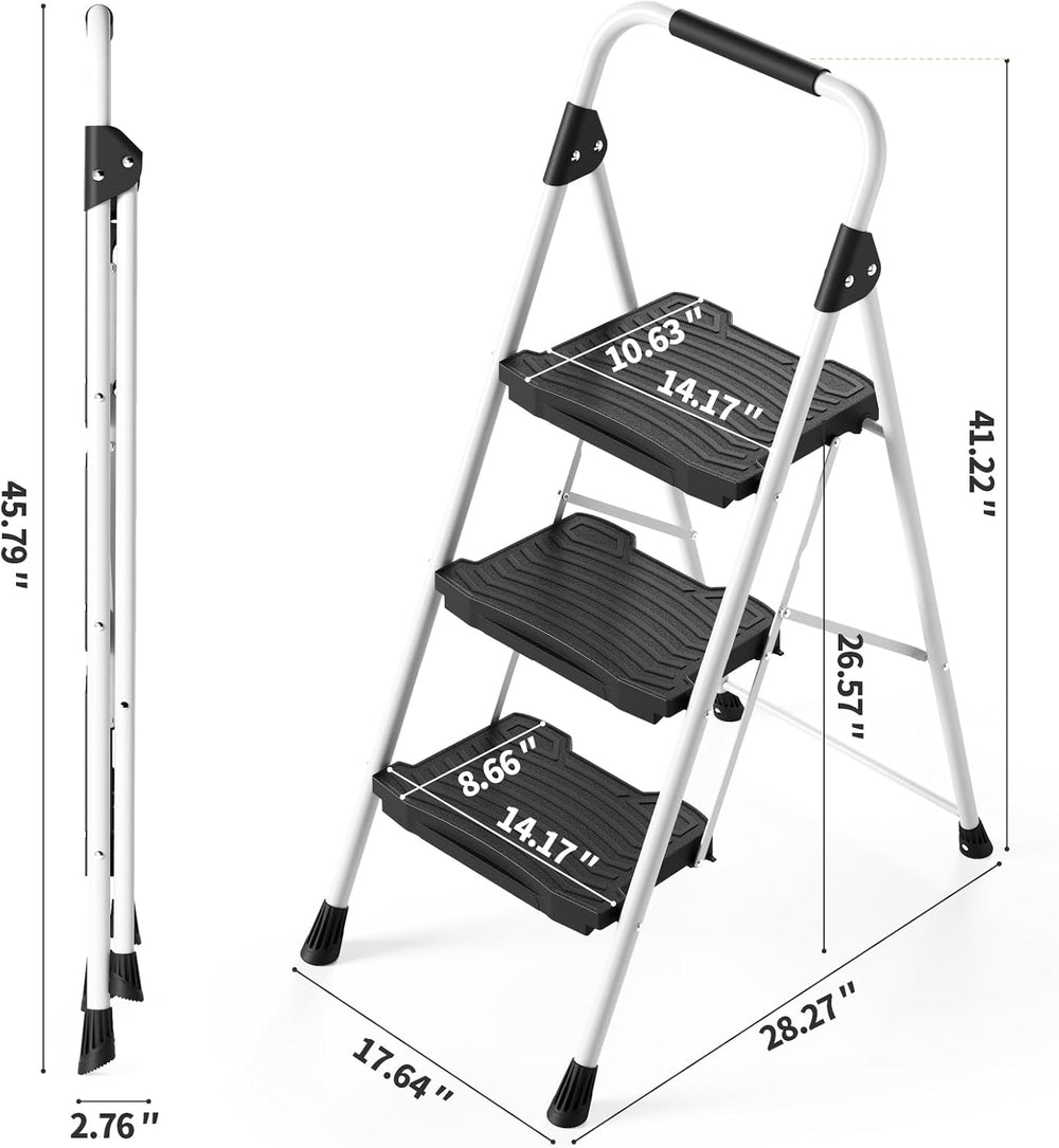 KINGRACK 3 Step Folding Ladder, 900 lbs Load Capacity, Non-Skid Large Pedals,...