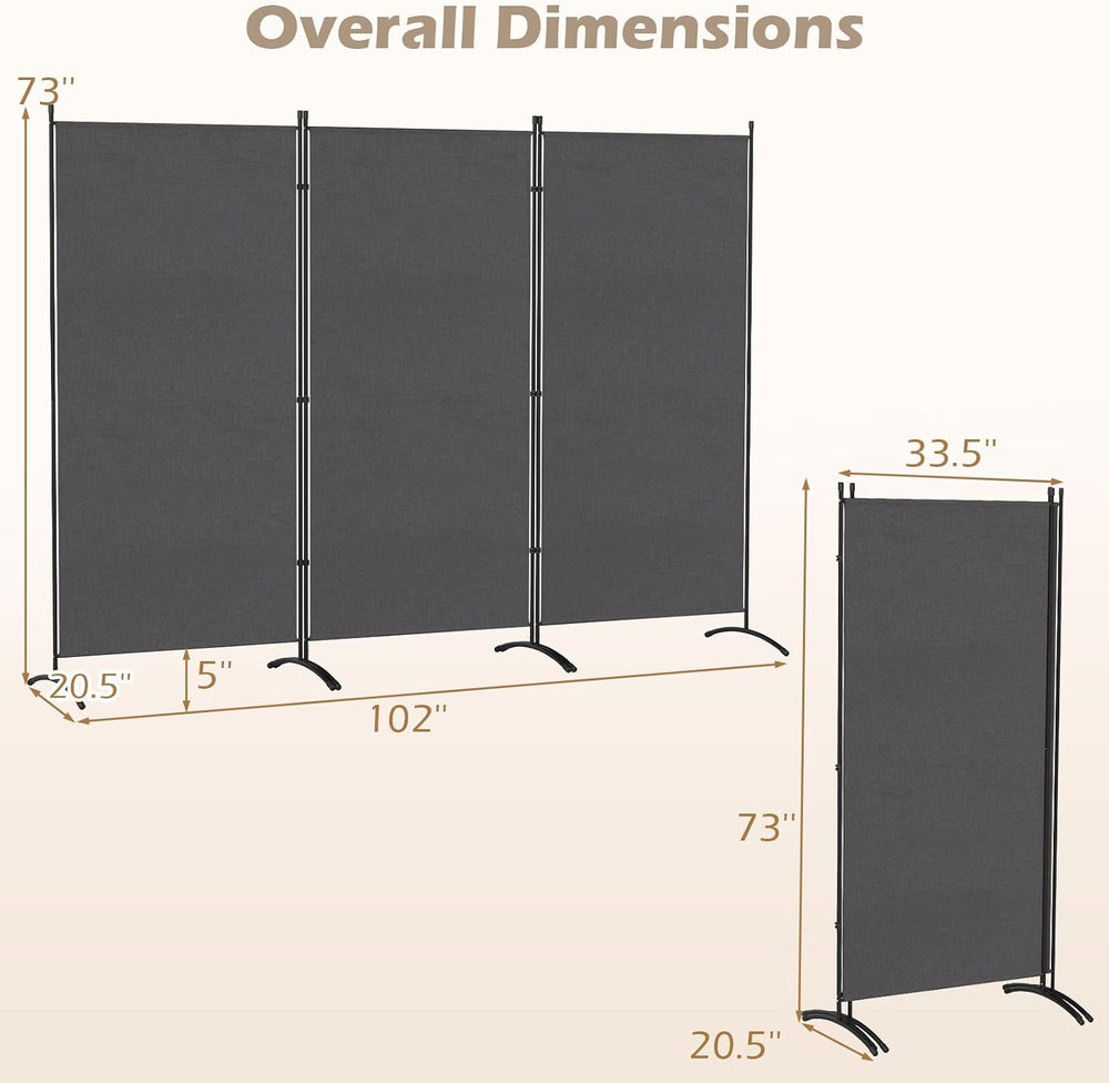 GIANTEX 3-Panel Room Divider, Folding Privacy Screen, 102" x 73", Gray