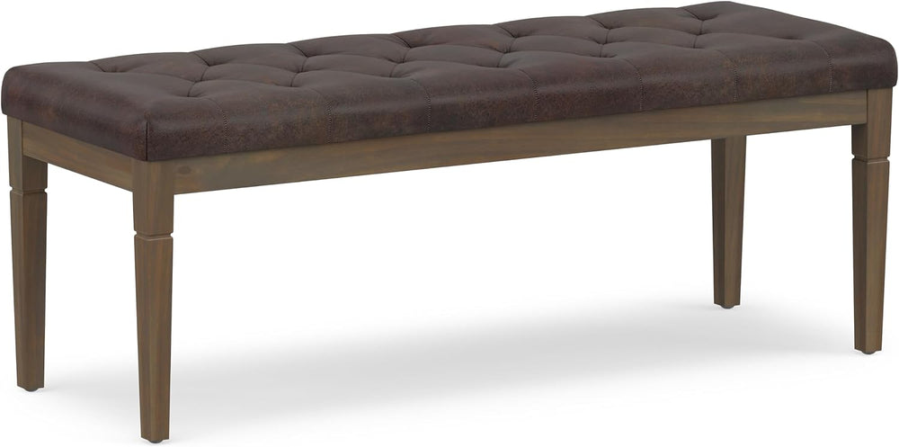 SIMPLIHOME Waverly 48" Wide Vegan Leather Rectangle Ottoman in Brown