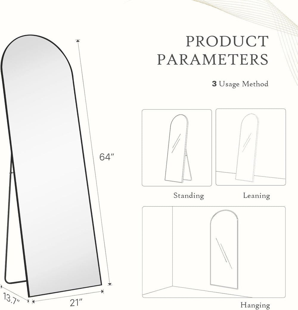 Arched Full Length Floor Mirror, 21"x64" Body Wall Mirror with Stand