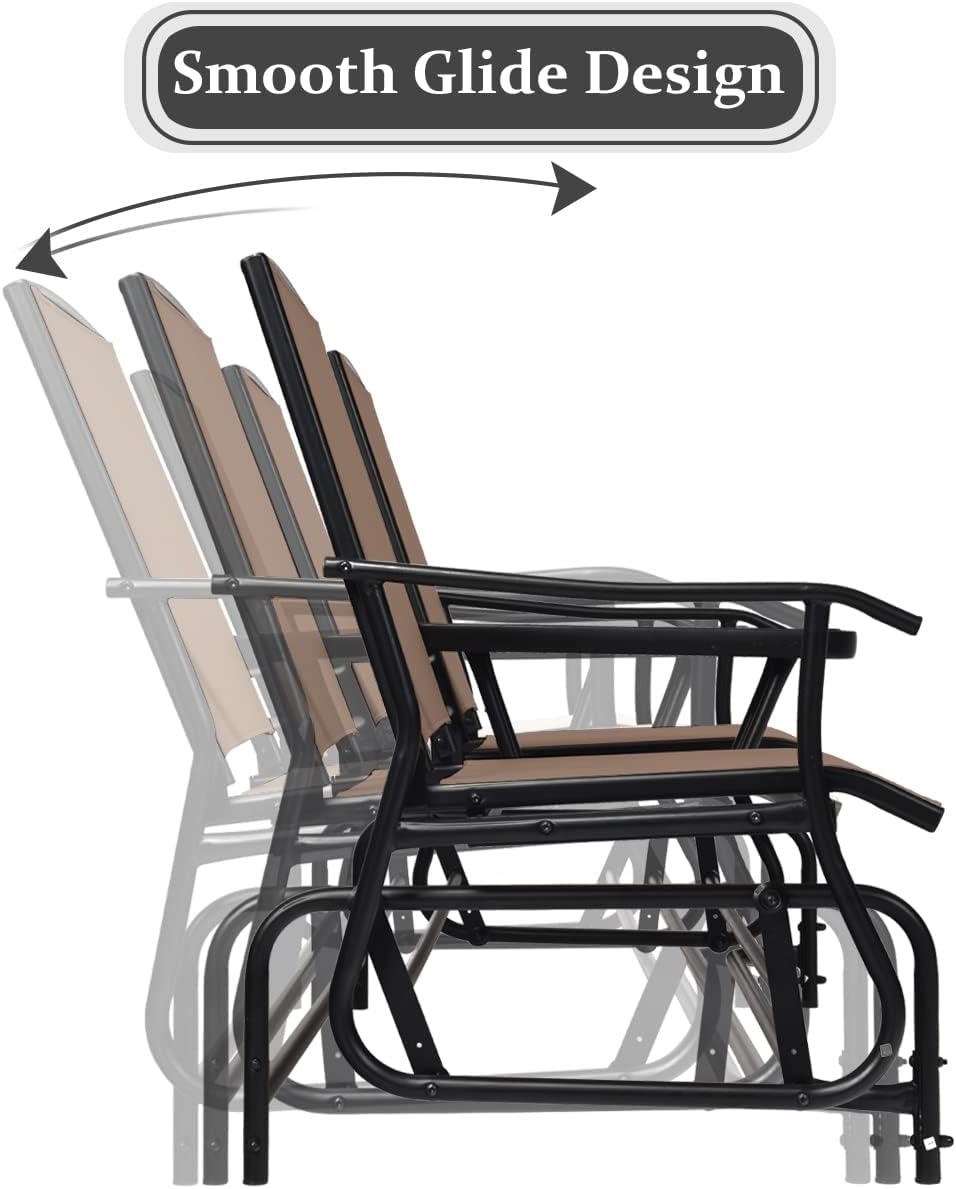 GIANTEX Patio Bench Glider Chair with Metal Frame, Center Tempered Glass Tabl...