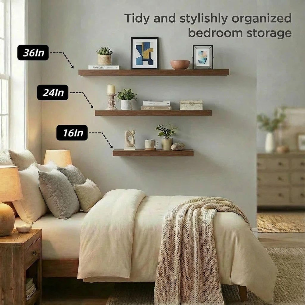 SAUMONIERES Floating Shelves Wall Shelf Solid Wood for Bathroom Bedroom Kitch...