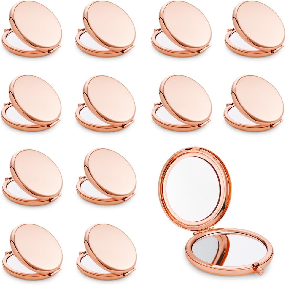 Compact Mirror for Purse, Metal Round Shell, Double-Sided 1X/2X Magnifying, P...