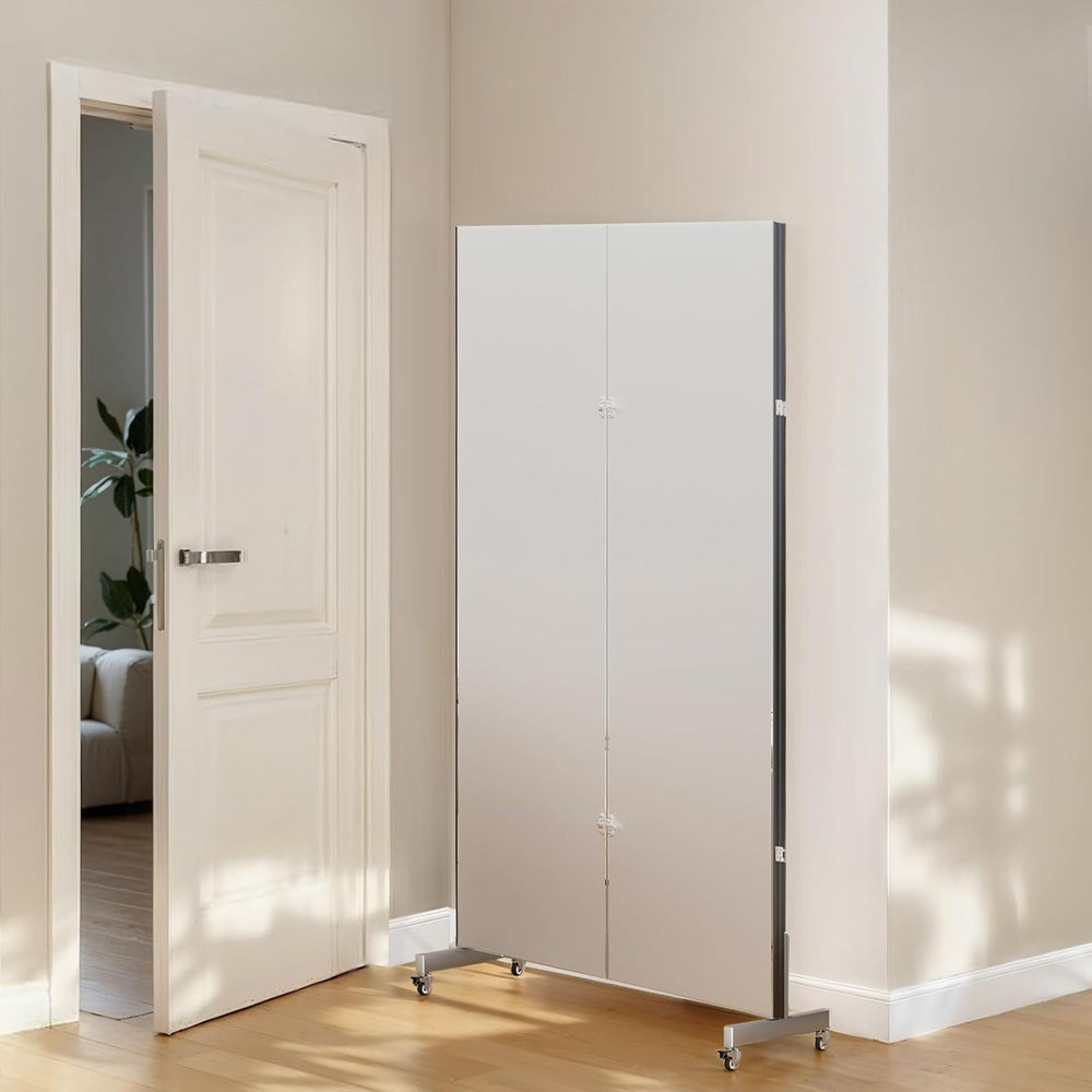 brisafe Tri-Fold Full Length NanoMirror with Wheels, 71 x 71 in, White