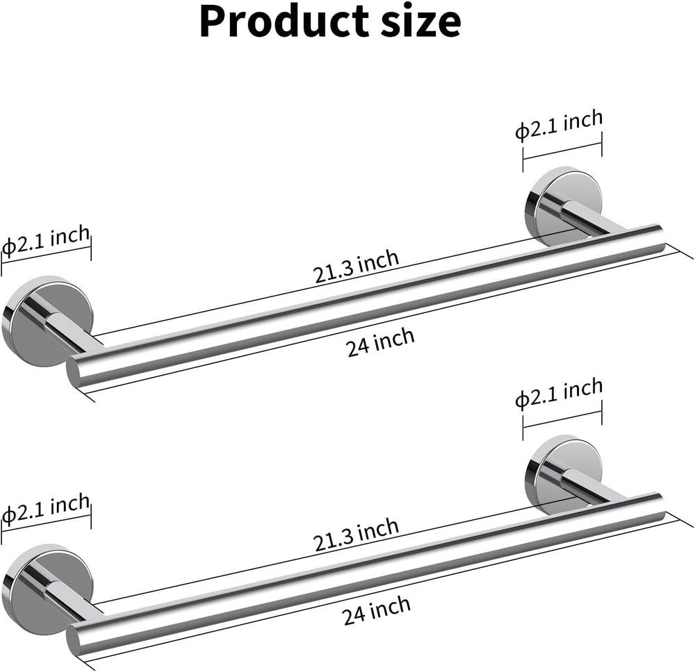 Cilee 2 Pieces Polished Chrome Bathroom Towel Bar, 24 Inch Towel Holder