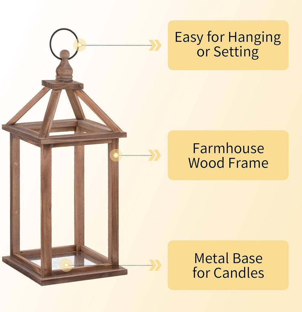 Romadedi Wood Candle Lantern Decorative, Brown, Rustic Decor Set of 2