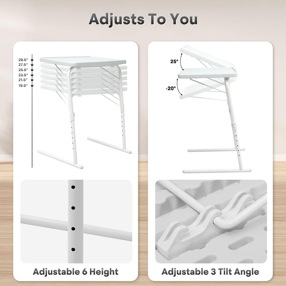 Athena Collection Adjustable TV Tray Table, White