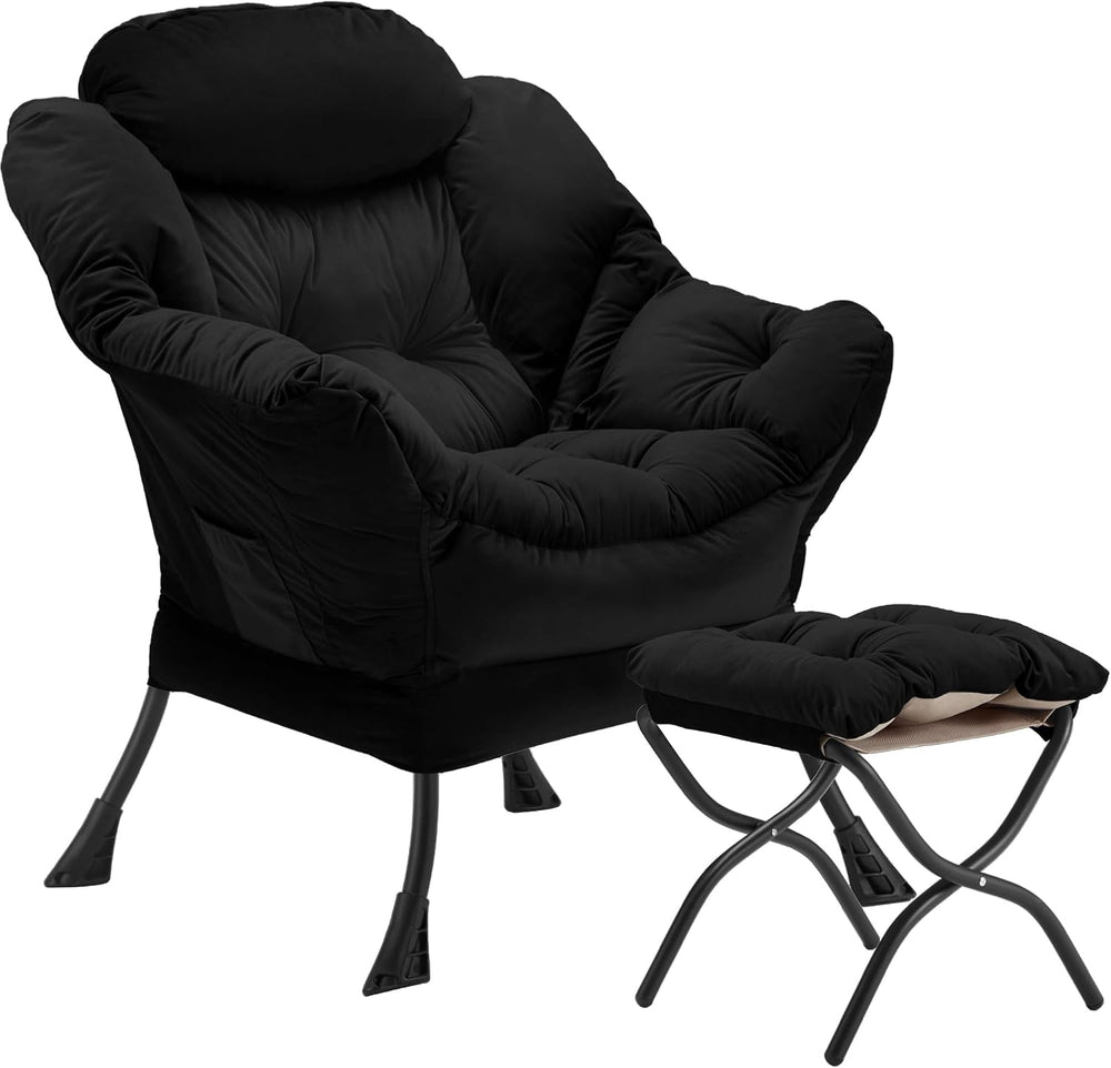 Youtanic Lazy Chair with Folding Ottoman, Accent Chair Velvet Upholstered wit...