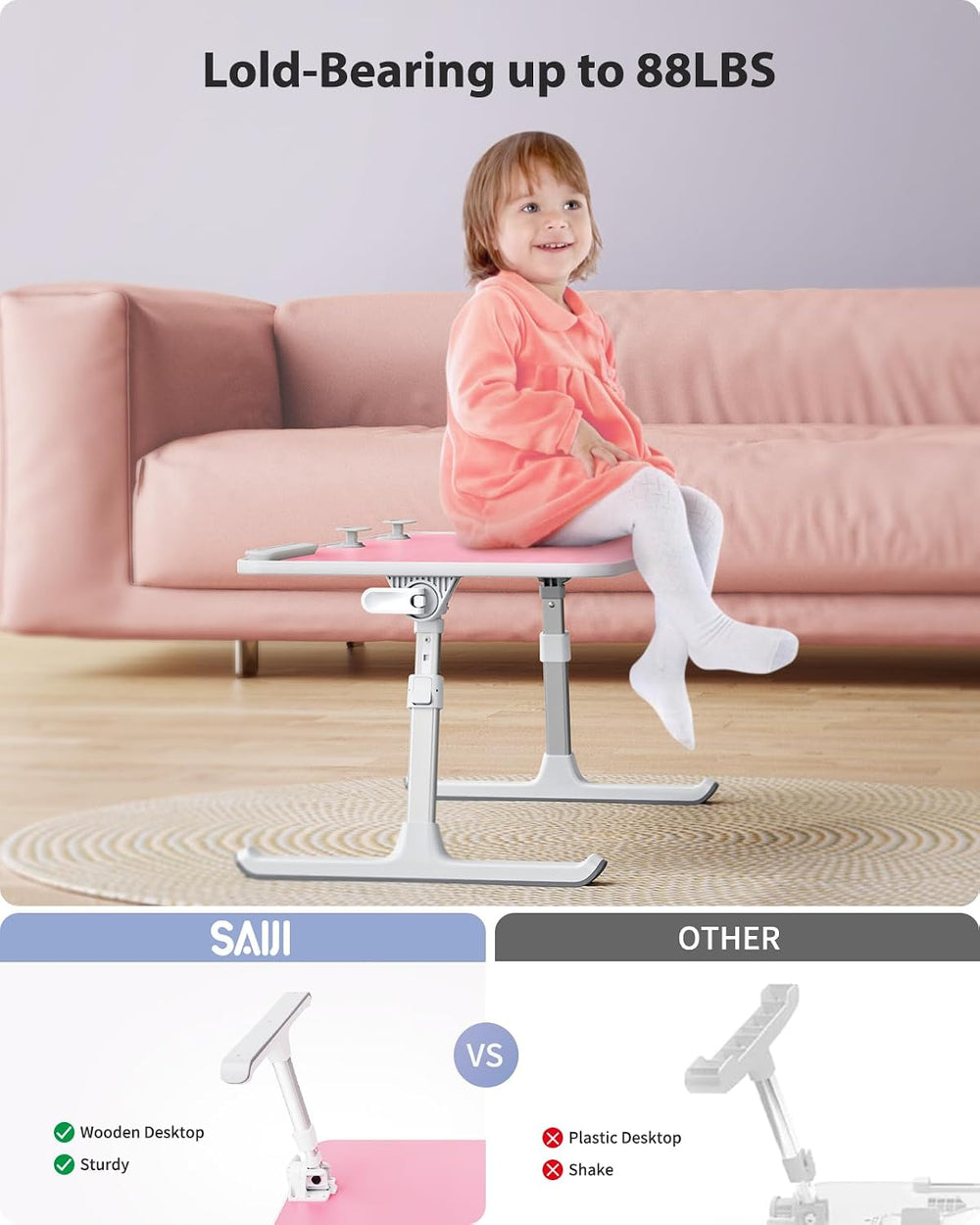 SAIJI Height & Angle Adjustable Laptop Stand for Bed, Lap Desk Tray Table