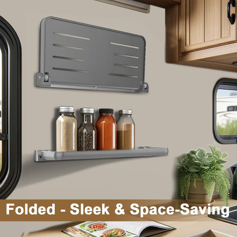 Safoner RV Aluminum Fold-Down Wall Shelf for Camper Interior Organization