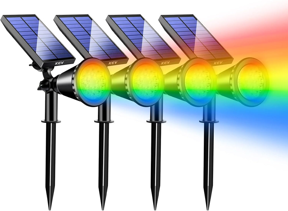 KEV RGB Solar Spot Lights Outdoor Waterproof,Multicolor,4‑Pack