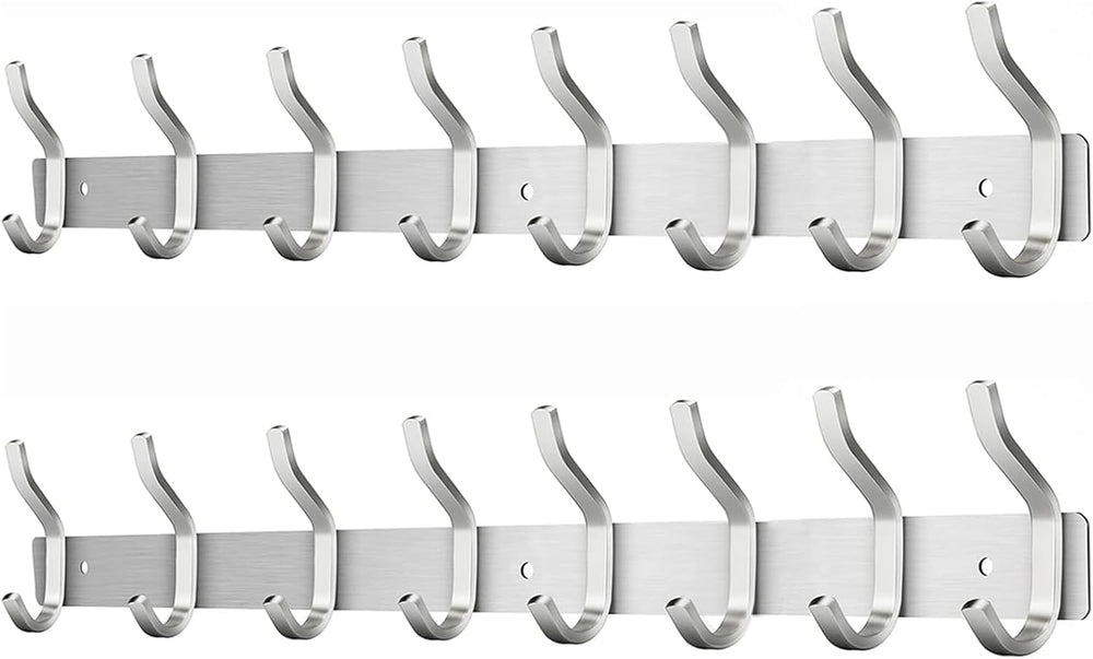 23 Inch Coat Rack Wall Mount with 8 Hooks, 2 Pack Silver Wall Hooks
